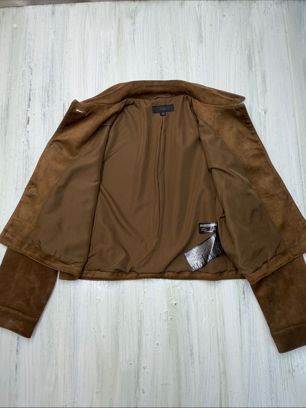 Zara Cropped Faux Suede Jacket in Tobacco Brown Sz L - Picture 7 of 12